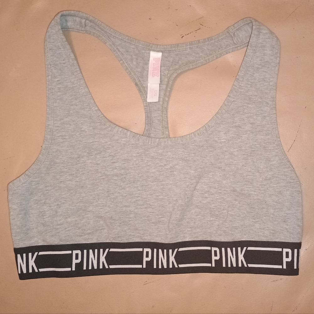 PINK Victoria's Secret Gray and Black Racerback Sports Bra Size Large